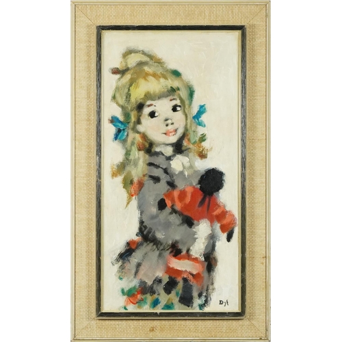 573 - Manner of Marcel Dyf - Portrait of a young female, French Impressionist oil on canvas, mounted and f... 