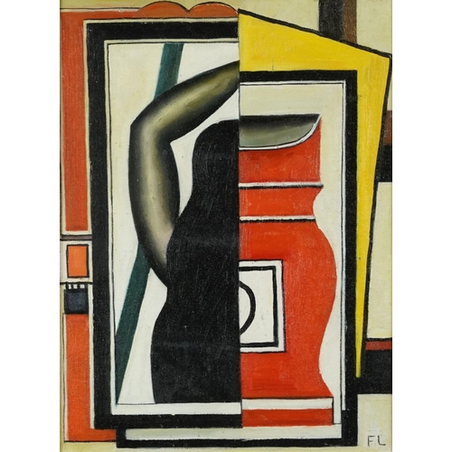 1327 - Manner of Fernand Leger - Abstract composition, French school oil on board, framed, 39cm x 29cm excl... 