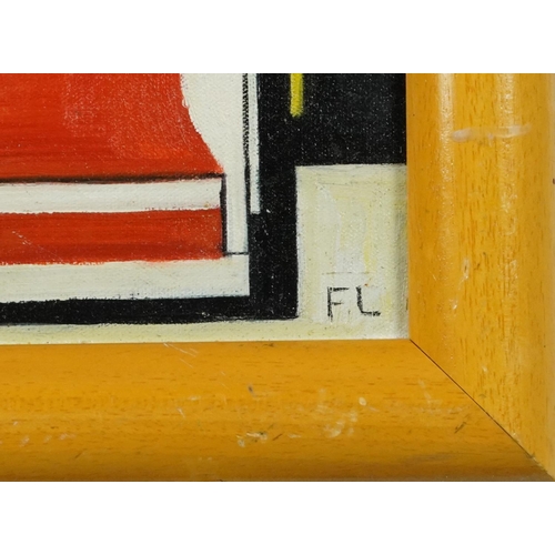 1327 - Manner of Fernand Leger - Abstract composition, French school oil on board, framed, 39cm x 29cm excl... 