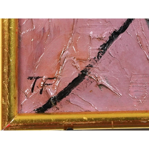 327 - Abstract composition, European school impasto oil on canvas, framed, 70cm x 50cm excluding the frame