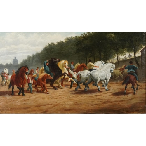 1057 - After Rosa Bonheur - The Horse Fair, equestrian interest French school oil on canvas bearing an indi... 