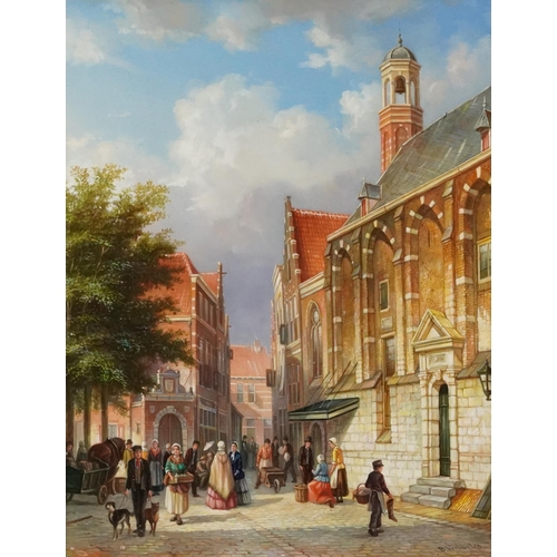 552 - B Verhouten - Continental street scene, 19th century style oil on panel, mounted and framed, 37cm x ... 