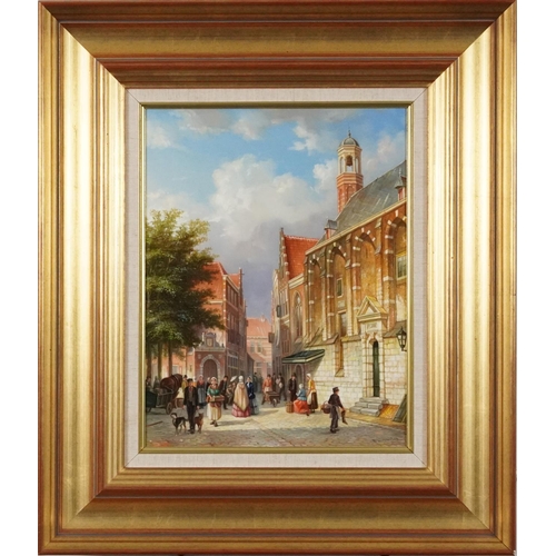 552 - B Verhouten - Continental street scene, 19th century style oil on panel, mounted and framed, 37cm x ... 