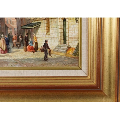 552 - B Verhouten - Continental street scene, 19th century style oil on panel, mounted and framed, 37cm x ... 