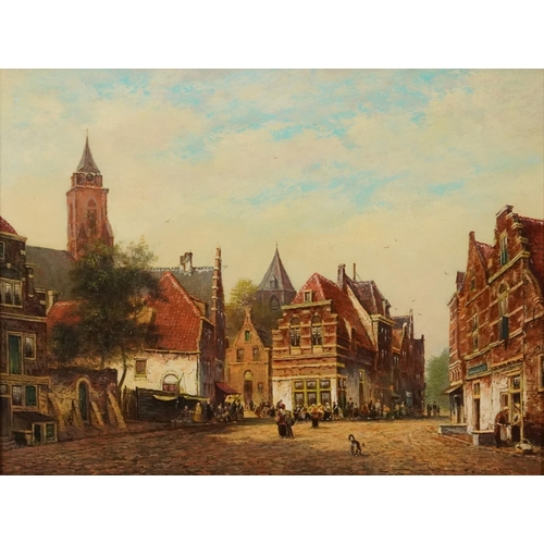 553 - Jan Van Delft - Dutch street scene, contemporary Impressionist oil on wood panel, mounted and framed... 