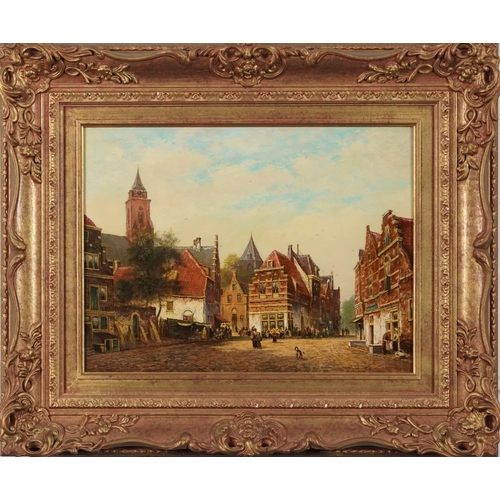 553 - Jan Van Delft - Dutch street scene, contemporary Impressionist oil on wood panel, mounted and framed... 