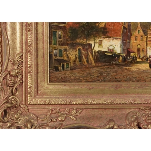 553 - Jan Van Delft - Dutch street scene, contemporary Impressionist oil on wood panel, mounted and framed... 