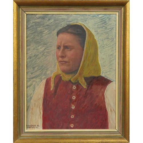 425 - Hans Dahl 1896 - Head and shoulders portrait of a female, late 19th century Norwegian school oil on ... 