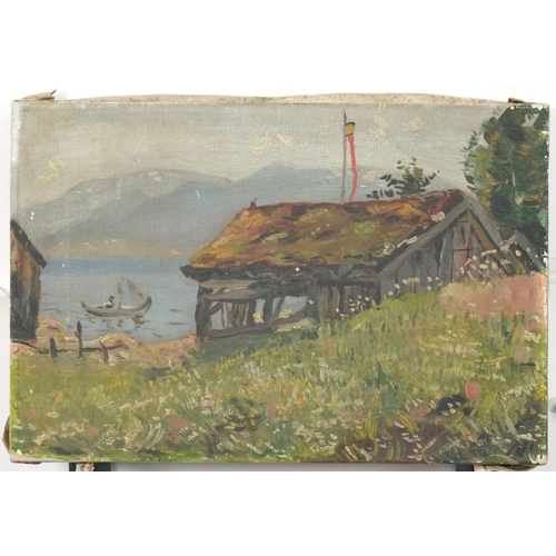 427 - Attributed to Hans Dahl - Balestrand lake scene, late 19th/early 20th century Norwegian school oil o... 