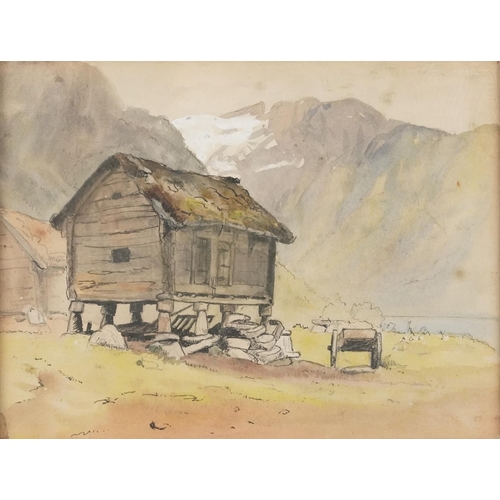 451 - Hans Andreas Dahl - Balestrand Huts, two 19th/early 20th century Norwegian school and ink and waterc... 