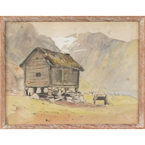 451 - Hans Andreas Dahl - Balestrand Huts, two 19th/early 20th century Norwegian school and ink and waterc... 