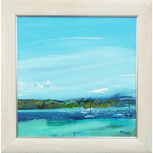 352 - Don McNeil 2010 - Three yards moored of Gigha, contemporary Scottish school oil on canvas, inscribed... 