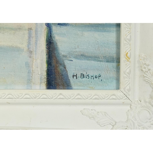 788 - After Henry Bishop - North African harbour, Modern British oil on board, inscribed verso, framed, 74... 