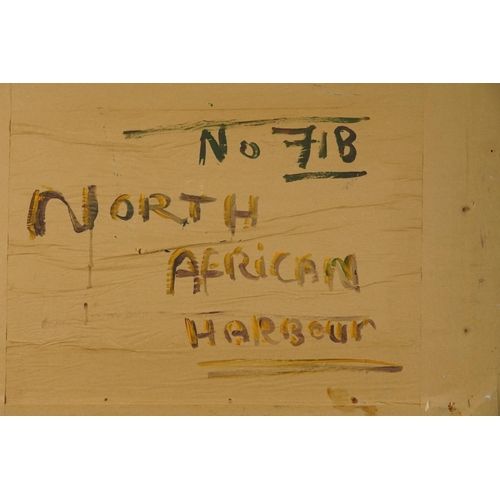 788 - After Henry Bishop - North African harbour, Modern British oil on board, inscribed verso, framed, 74... 