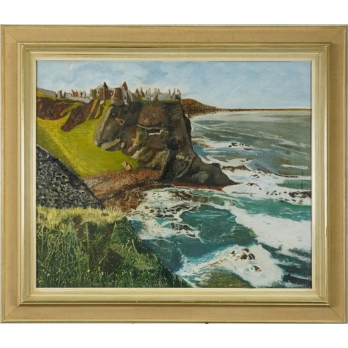 778 - H Smyth - Dunluce Castle, Irish school oil on board, inscribed The Bell Gallery Belfast label verso,... 