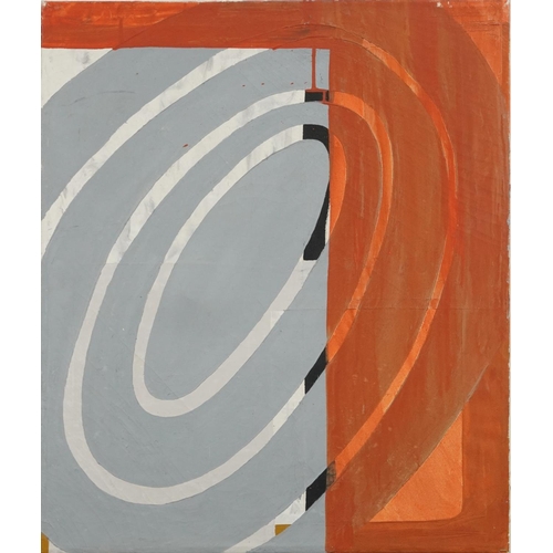 1506 - Abstract composition, Modern British oil on canvas, inscribed P87 verso, unframed, 65cm x 55cm