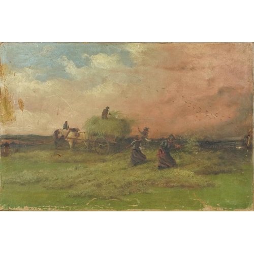 190 - Smith - Toss the Hay When the Wind Blows, Thirsk, 19th century Irish school oil on canvas, inscribed... 