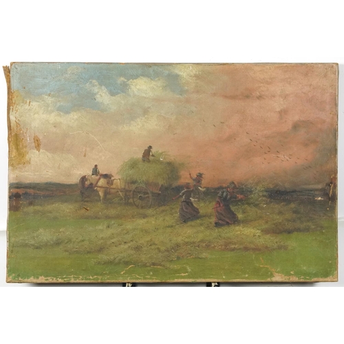 190 - Smith - Toss the Hay When the Wind Blows, Thirsk, 19th century Irish school oil on canvas, inscribed... 