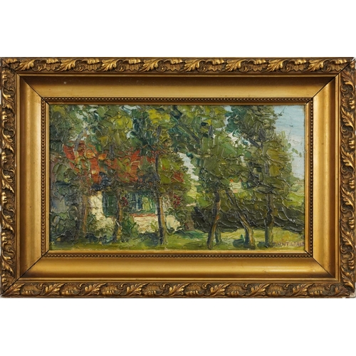 797 - Woodland, Impressionist impasto oil on board bearing an indistinct signature, possibly D H W Filarsc... 