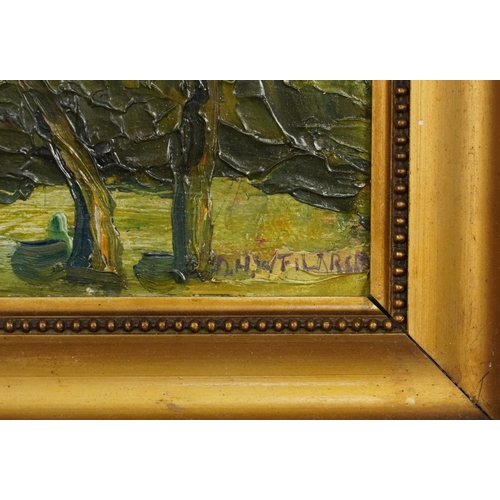 797 - Woodland, Impressionist impasto oil on board bearing an indistinct signature, possibly D H W Filarsc... 