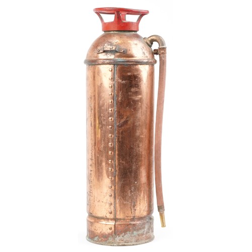 1473 - Vintage Canadian Imperial soda and acid copper fire extinguisher with brass plaques, 60.5cm high