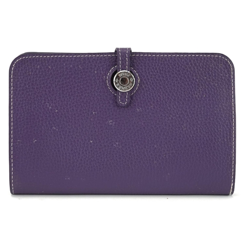 1652 - Hermes, French purple leather clutch purse with cardholder, dust bag and box, the clutch bag 19.5cm ... 