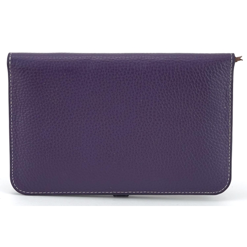 1652 - Hermes, French purple leather clutch purse with cardholder, dust bag and box, the clutch bag 19.5cm ... 