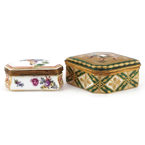 127 - Two 19th century European snuff boxes including a Sevres example in the form of a diamond hand paint... 