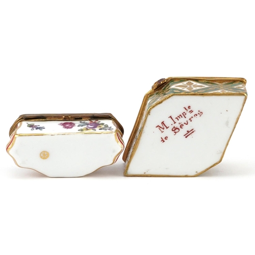 127 - Two 19th century European snuff boxes including a Sevres example in the form of a diamond hand paint... 