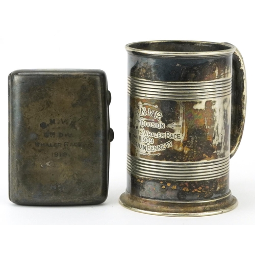 1837 - Royal Navy Volunteer Reserves 6th Division silver cigarette case and silver plated tankard engraved ... 