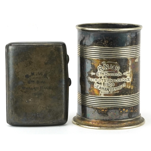 1837 - Royal Navy Volunteer Reserves 6th Division silver cigarette case and silver plated tankard engraved ... 