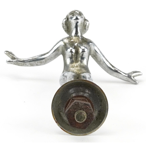 285 - Art Deco automobilia interest chrome plated car mascot in the form of nude female, 12cm high