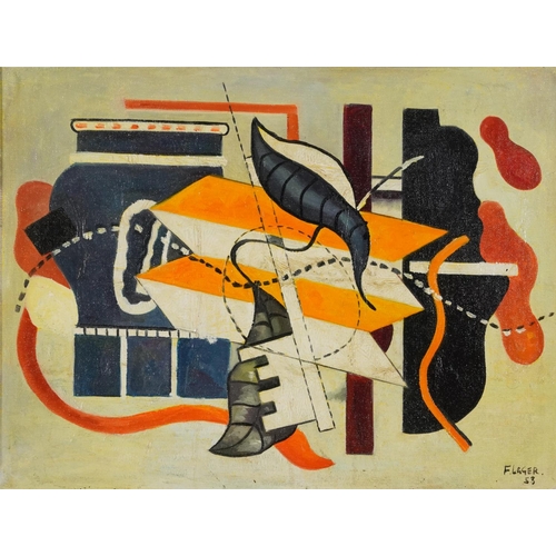 1412 - Manner of Fernand Leger - Surreal composition, geometric shapes, French school oil on board, mounted... 