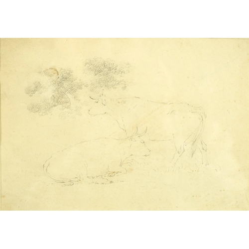 1272 - Robert Hills OWS - Two cattle with foliage, late 18th/early 19th century pencil inscribed Abbott & H... 