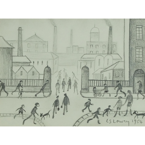 1802 - Manner of Laurence Stephen Lowry - Industrial street scene with figures walking about, pencil sketch... 