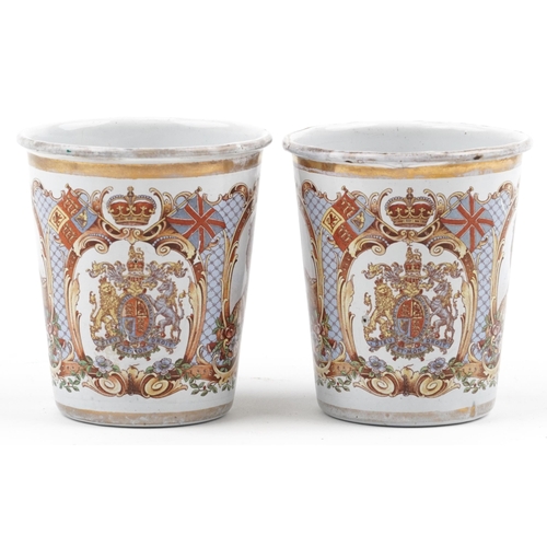 1415 - Pair of George V 1911 Coronation enamel beakers, each 10cm high