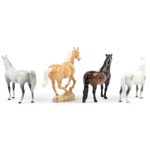 682A - Four Beswick collectable horses including a galloping Palomino numbered 1374, Welsh Mountain pony an... 