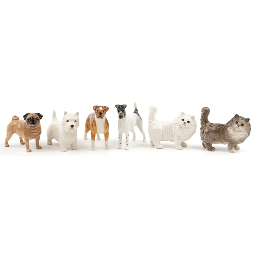 680 - Six Beswick collectable cats and dogs including West Highland Terrier, Boxer dog and Persian Grey ca... 