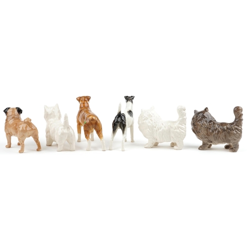 680 - Six Beswick collectable cats and dogs including West Highland Terrier, Boxer dog and Persian Grey ca... 