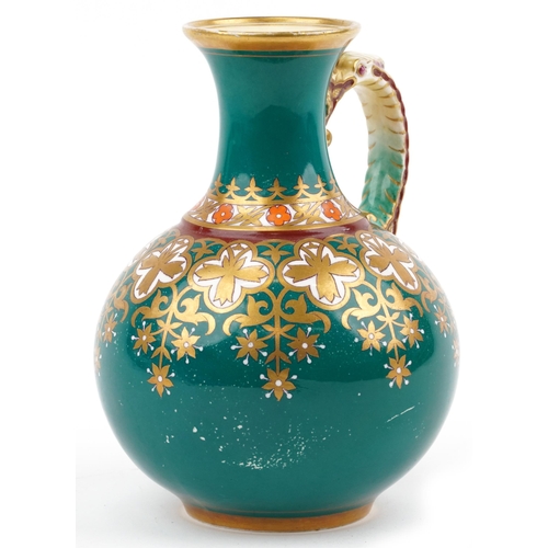 219 - Attributed to Samuel Allcock & Sons, Victorian Gothic Revival handled jug gilded with stylised flora... 