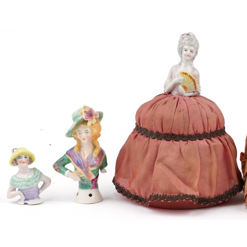 618 - 19th century and later half pin dolls including three pin cushions, the largest 21cm high