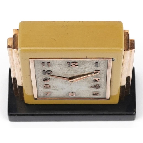 75 - Van Cleef & Arpels, French Art Deco gold mounted and enamel travel clock with stepped shoulders havi... 