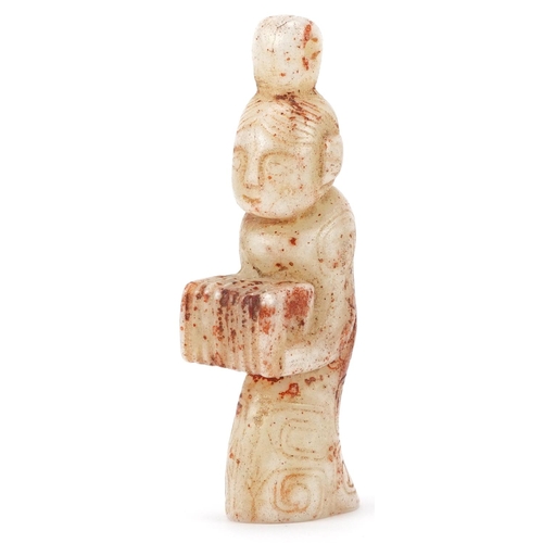 1523 - Chinese russet and white jade carving of a young female, 10.5cm high