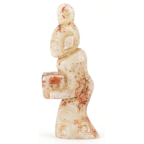 1523 - Chinese russet and white jade carving of a young female, 10.5cm high