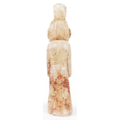 1523 - Chinese russet and white jade carving of a young female, 10.5cm high