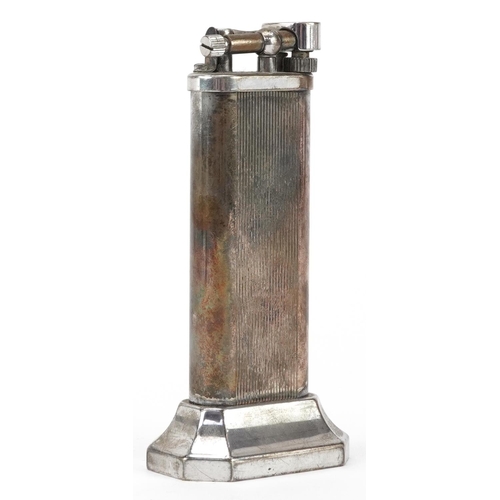 78 - Dunhill silver plated table lighter, serial number 14939, 10cm high