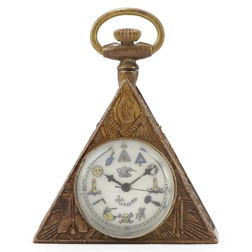 2786 - Masonic interest brass triangular pocket watch, 6cm high