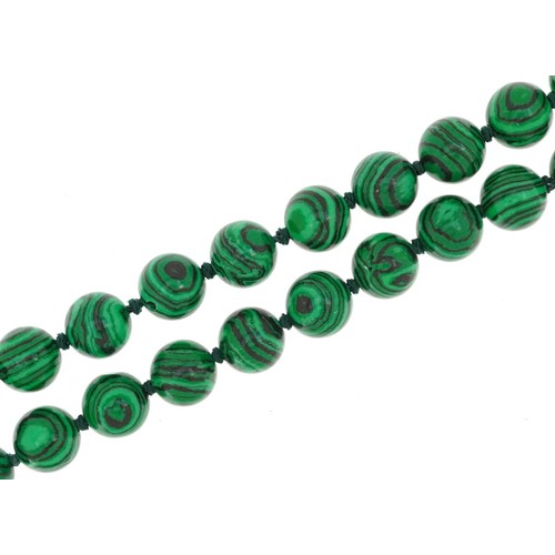 2770 - Polished malachite coloured bead necklace, 90cm in length, 94.0g