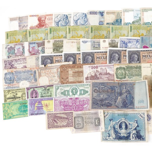 2199 - Collection of world banknotes including France and Cyprus