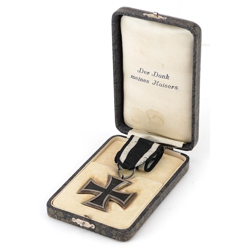 1830 - German military Iron Cross housed in a silk lined fitted box printed Der Dank Meines Kaisers